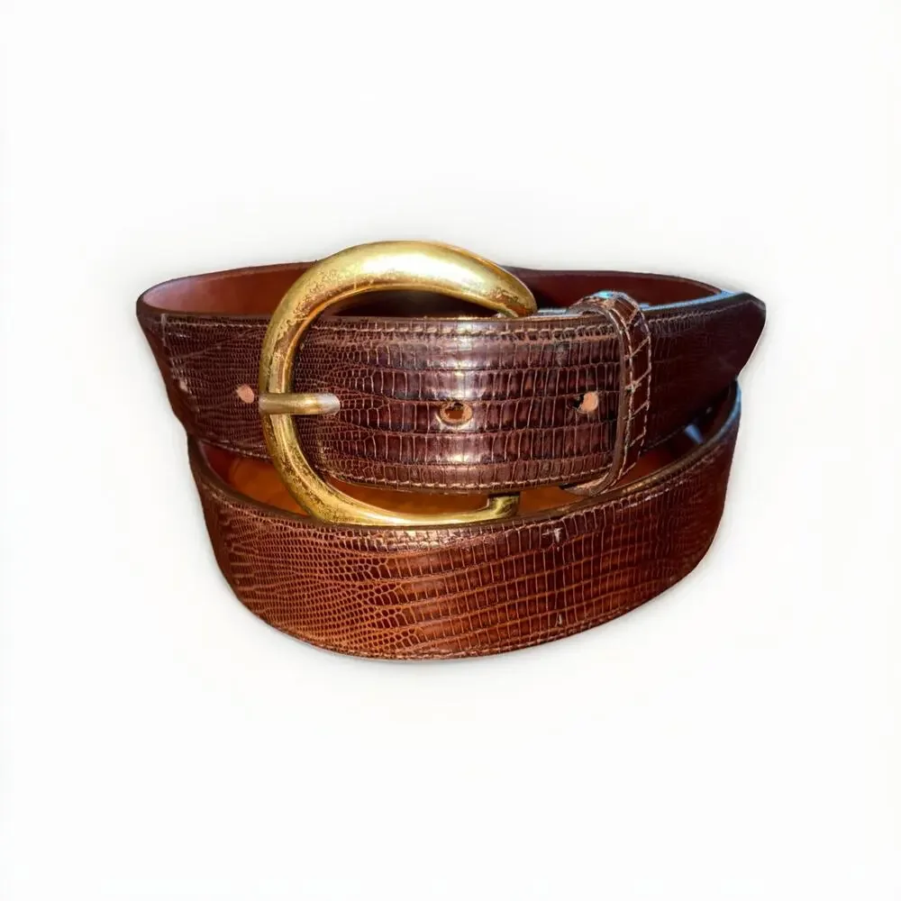 Nocona Boot Co Beltmakers 40 Brown Leather Lizard Brass Buckle 7015 USA